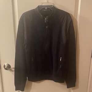 Zegna Sport Men's Black Knit Jacket with Black Shoulder Trim